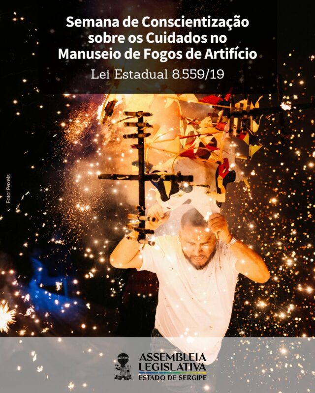 ✋ 👧👦 A Semana de Conscientização sobre os Cuidados no Manuseio de Fogos de Artifício, realizada em Sergipe, tem como finalidade alertar a população sobre os perigos do uso inadequado desses artefatos. A proposta é promover uma cultura de prevenção, especialmente entre crianças e adolescentes, grupos mais vulneráveis a acidentes causados por manuseio incorreto.

🎆 A campanha visa difundir orientações sobre o uso seguro dos fogos, contribuindo para a redução de lesões e queimaduras durante celebrações, como as tradicionais festas juninas. Por meio de ações educativas, a população é incentivada a adotar práticas responsáveis, assegurando mais segurança e bem-estar para todos.

⚠️ 📜 A Semana foi instituída pela Lei nº 8.559/2019, proposta pela então deputada estadual Maria Mendonça, e está incluída no Calendário Oficial de Eventos do Estado de Sergipe.

#Segurança #FogosDeArtifício #Conscientização

Siga a Assembleia Legislativa nas redes sociais
Facebook: @‌assembleiase
Instagram: @‌assembleiasergipe
X: @‌assembleiase
Youtube: @‌AssembleiaLegislativadeSergipe

#ParaTodosVerem: Trata-se de um card institucional sobre a Semana de Conscientização sobre os Cuidados no manuseio de Fogos de Artifício.