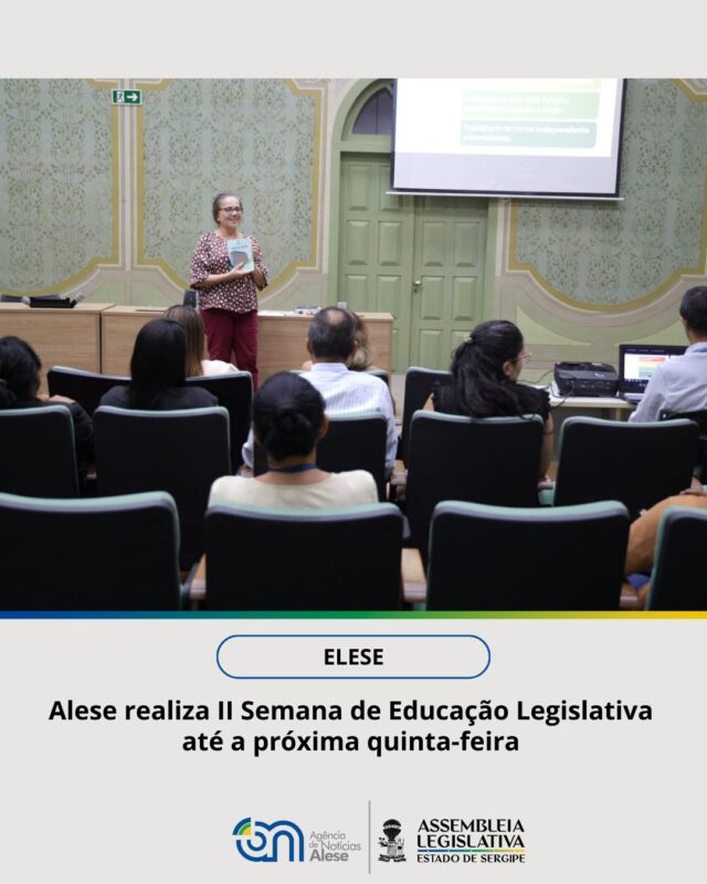 FIQUE POR DENTRO! ⬇️

A Assembleia Legislativa de Sergipe (Alese), por meio da Escola do Legislativo de Sergipe Deputado João de Seixas Dória (Elese), realiza até a próxima quinta-feira, 15, a II Semana de Educação Legislativa. A abertura do evento contou com a participação da servidora da Casa Legislativa, Araci Bispo, que proferiu uma palestra com o tema: ‘Cuidar do Clima é Cuidar da Vida: Democracia, Poder Público e a Participação de Todos’. 

Para essa e outras notícias acesse o link na bio ou o site www.al.se.leg.br .

Fotos: Jadilson Simões 

Siga a Assembleia Legislativa nas redes sociais
Facebook: @assembleiase
Instagram: @assembleiasergipe
Twitter/X: @assembleiase

#SessãoEspecial #Elese #DeputadosEstaduais #ProjetodeLei #Parlamentar #Legislativo #AgenciaAlese #Alese #AssembleiaLegislativa #PoderLegislativo #Aracaju #sergipe

#ParaTodosVerem: a imagem trata-se de um evento na Elese.
