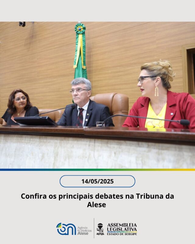 FIQUE POR DENTRO! ⬇️

Foto 2 – O deputado Georgeo Passos (Cidadania) ocupou o Pequeno Expediente da Sessão Plenária da Alese para destacar o diagnóstico preliminar apresentado pelo Ministério Público de Contas de Sergipe (MPC-SE), na última quinta-feira (8), durante sessão do Tribunal de Contas do Estado (TCE). O relatório analisou a aplicação dos recursos da concessão parcial dos serviços de saneamento básico nos 74 municípios sergipanos. O parlamentar chamou atenção para os 13 casos classificados como “graves”, que exigem providências imediatas.

Foto 3 – A deputada Linda Brasil (Psol) usou a Tribuna para convidar a população a participar, às 14h, da Audiência Pública em alusão ao Dia Nacional de Combate ao Abuso e à Exploração Sexual de Crianças e Adolescentes e aos 25 anos da campanha “Faça Bonito”.

Foto 4 – A vice-líder do Governo, deputada Kitty Lima (Cidadania), celebrou na Tribuna a redução de 55,2% na taxa de homicídios por 100 mil habitantes, refletindo avanços na segurança pública.

Foto 5 – O líder do Governo, deputado Cristiano Cavalcante (União Brasil), homenageou a OAB Sergipe pelos 90 anos de atuação em defesa da cidadania, da justiça e do Estado Democrático de Direito.

Fotos: Jadilson Simões

Para essas e outras notícias acesse o link na bio ou o site www.al.se.leg.br .
Siga nossas redes sociais:
Facebook: @assembleiase 
Instagram: @assembleiasergipe
Twitter/X: @assembleiase
 
#SessãoPlenária #SaladasComissões #DeputadosEstaduais #ProjetodeLei #Parlamentar #Legislativo #AgenciaAlese #Alese #AssembleiaLegislativa #PoderLegislativo #Aracaju #sergipe

#ParaTodosVerem: as imagens mostram os parlamentares na Tribuna nesta quarta-feira, 14.