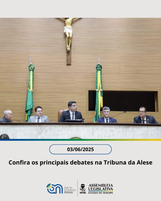 FIQUE POR DENTRO! ⬇️

Foto 2 – O vice-presidente da Alese, deputado Garibalde Mendonça, subiu à Tribuna para destacar sua participação na assinatura do Termo de Compromisso que oficializa a realização da Semana Oficial da Engenharia e Agronomia (SOEA) 2026, pela primeira vez em Sergipe. 

Foto 3 – A deputada Linda Brasil lamentou a morte do juiz Edinaldo César Santos Júnior e prestou homenagem, destacando sua trajetória e contribuição para projetos e políticas nas áreas da infância, juventude e direitos humanos.

Foto 4 – Na Tribuna da Alese, o líder do Governo na Casa Legislativa, deputado estadual Cristiano Cavalcante destacou que o Hospital de Urgências de Sergipe (HUSE) recebeu novo aparelho de tomografia. E que o Governo de Sergipe investiu R$ 40 milhões em novos equipamentos, incluindo três tomógrafos, para substituir os antigos equipamentos do HUSE. 

Foto 5 – O deputado Chico do Correio destacou documentos que mostram que, em 1968, Lourival Batista levou o governo estadual ao interior. Segundo ele, o projeto é mantido pelo governador Fábio Mitidieri, com o “Sergipe é Aqui”.

Foto 6 – O deputado Ibrain de Valmir celebrou a inauguração da estação de descompressão do gás natural em Lagarto, impulsionando o desenvolvimento e a sustentabilidade da região.

Foto 7 – A deputada Áurea Ribeiro parabenizou o governador Fábio Mitidieri e lembrou que, graças à gestão da ex-prefeita Hilda Ribeiro, a chegada do gás natural a Lagarto tornou-se realidade, promovendo empregos e investimentos.

Foto 8 – A deputada Lidiane Lucena destacou na Tribuna da Alese o Programa Pró-Catadores Sergipe e a instalação do Espaço Acolher no Arraiá do Povo.

Foto 9 – A vice-líder do Governo, deputada Kitty Lima, celebrou que, segundo levantamento do jornal O Globo, Sergipe é o estado com melhor qualidade de vida no Nordeste e o 10º no país.

Fotos: Jadilson Simões

Para essas e outras notícias acesse o link na bio ou o site www.al.se.leg.br .
Siga nossas redes sociais:
Facebook: @assembleiase 
Instagram: @assembleiasergipe
Twitter/X: @assembleiase 

#DeputadosEstaduais #ProjetodeLei #Parlamentar #Legislativo #AgenciaAlese #Alese #AssembleiaLegislativa #PoderLegislativo #Aracaju #sergipe