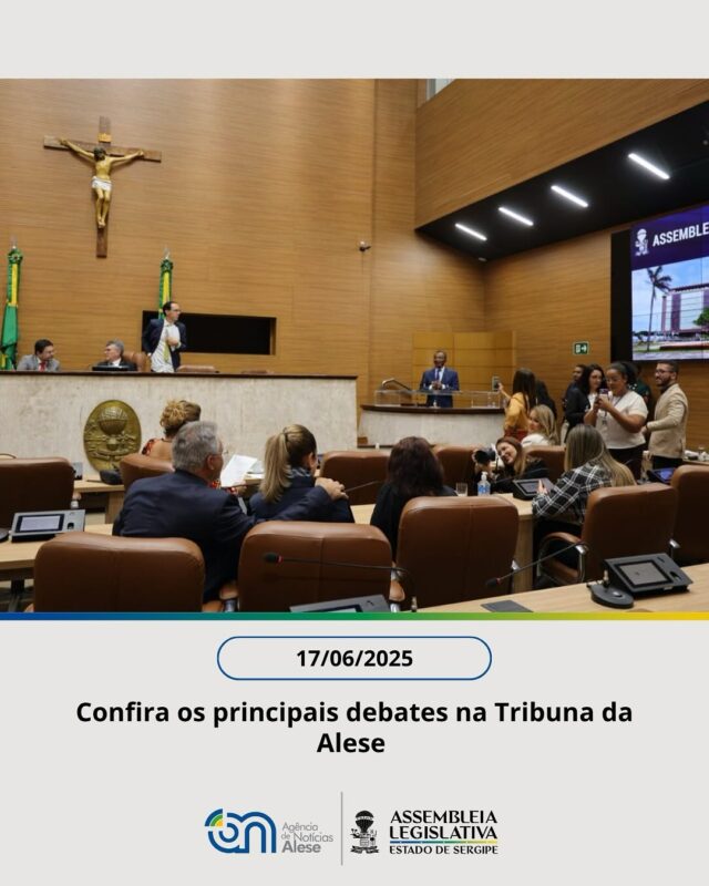 FIQUE POR DENTRO! ⬇️

Foto 2 – Na Sessão Plenária, o deputado Georgeo Passos demonstrou preocupação com a situação financeira da UFS e pediu apoio do Governo do Estado para que estudantes não fiquem impedidos de participar de eventos acadêmicos por falta de transporte institucional.

Foto 3 – A deputada Linda Brasil destacou reunião no MPF sobre as obras de macrodrenagem na Zona de Expansão de Aracaju, que vêm causando transtornos à população.

Foto 4 – A vice-líder do Governo, deputada Kitty Lima, parabenizou o governador Fábio Mitidieri por suspender temporariamente os festejos na Vila do Forró e Arraiá do Povo devido às fortes chuvas e ventania.

Foto 5 – O deputado Manuel Marcos registrou a inauguração de uma quadra poliesportiva no povoado Batatau, em Nossa Senhora da Glória.

Foto 6 – O deputado Ibrain de Valmir convidou a população para o tradicional Festival da Mandioca, parte dos festejos juninos de Lagarto.

Foto 7 – A deputada Lidiane Lucena destacou o sucesso da 55ª edição do Casamento do Matuto, em Aquidabã.

Foto 8 – O deputado Marcos Oliveira criticou a forma “irônica” com que o governador tratou o problema da falta de água no estado.

Foto 9 – O líder da oposição, Paulo Júnior, também lamentou as declarações do governador sobre o desabastecimento.

Foto 10 – O deputado Luizão Donatrampi defendeu mais agilidade e planejamento na aquisição de medicamentos essenciais.

Foto 11 – O deputado Marcelo Sobral declarou apoio à vinda do diretor da Iguá à Alese para esclarecer a crise no abastecimento de água.

Fotos: Joel Luiz 

Para essas e outras notícias acesse o link na bio ou o site www.al.se.leg.br .
Siga nossas redes sociais:
Facebook: @assembleiase 
Instagram: @assembleiasergipe
Twitter/X: @assembleiase 

#SessãoPlenária #SaladasComissões #DeputadosEstaduais #ProjetodeLei #Parlamentar #Legislativo #AgenciaAlese #Alese #AssembleiaLegislativa #PoderLegislativo #Aracaju #sergipe

#ParaTodosVerem: as imagens mostram os parlamentares na Tribuna nesta terça-feira, 17.