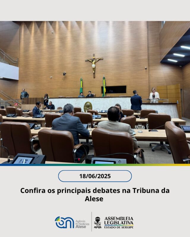 FIQUE POR DENTRO! ⬇️

Foto 2 e 3 – O vice-presidente da Alese, deputado Garibalde Mendonça, e a deputada Linda Brasil manifestaram profundo pesar pelo falecimento de dois grandes nomes do jornalismo sergipano: o radialista André Barros e a jornalista e escritora Mônica Pinto.

Foto 4 – O deputado Georgeo Passos usou a Tribuna para comentar diversos temas, entre eles, destacou a prorrogação do prazo para regularização dos alvarás de táxis em Aracaju, medida adotada pela prefeita Emília Corrêa em atenção às reivindicações da categoria.

Foto 5 – A deputada Áurea Ribeiro denunciou o caos na saúde pública de Lagarto. Citando dados do Ministério da Saúde, informou que o município teve um dos piores desempenhos em Atenção Primária à Saúde, colocando em risco os repasses federais e impactando diretamente a população com menos médicos, medicamentos e atendimento.

Foto 6 e 7 – O deputado Luciano Pimentel parabenizou o Governo do Estado pela inauguração do Centro de Hemodinâmica no Huse, que amplia o acesso a serviços de alta complexidade nas áreas de Cardiologia, Cirurgia Vascular e Neurocirurgia, entre outros assuntos. O deputado Manuel Marcos também reforçou a importância da nova estrutura para a população sergipana.

Foto 8 – A deputada Lidiane Lucena destacou o Dia do Orgulho Autista, celebrado em 18 de junho, e anunciou que protocolará Projeto de Lei que garante o direito de pessoas com TEA levarem seus próprios alimentos a estabelecimentos, devido às restrições alimentares comuns à condição. 

Fotos: Joel Luiz 

Para essas e outras notícias acesse o link na bio ou o site www.al.se.leg.br .
Siga nossas redes sociais:
Facebook: @assembleiase 
Instagram: @assembleiasergipe
Twitter/X: @assembleiase 
 
#SessãoPlenária #SaladasComissões #DeputadosEstaduais #ProjetodeLei #Parlamentar #Legislativo #Alese #AssembleiaLegislativa #PoderLegislativo #Aracaju #sergipe

#ParaTodosVerem: as imagens mostram os parlamentares na Tribuna nesta quar-feira, 18.